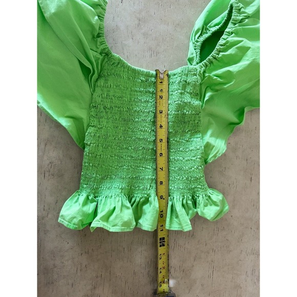 Ramy Brook Crop Top Capri Green Square Neck Yolanda Ruffle Smocked - Picture 4 of 7